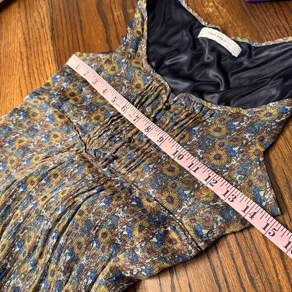 Zara Basic Floral Midi Dress M Sleeveless Boho Ruched Bodice Peasant Cottagecore - Picture 9 of 10